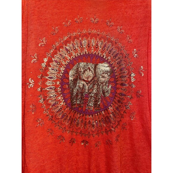 Lucky Brand Orange Ganesha Elephant Tank Top distressed boho gold baggy small - Picture 2 of 8